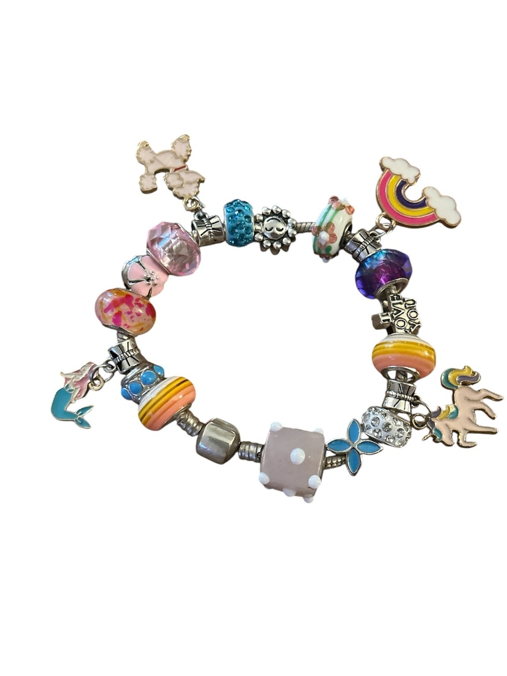 Whimsical Young Girl Fully Loaded 7.5in Silver Tone Charm Bracelet - Picture 2 of 4